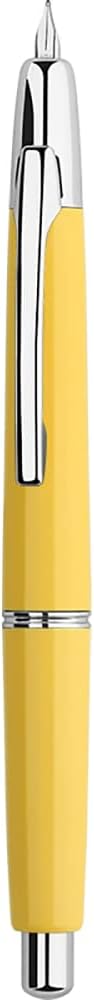 Majohn A2 Press Fountain Pen Extra Fine Nib with Box, Retractable Yellow Resin Ink Pen with Converter Writing Pen Set (Silver Clip Version)