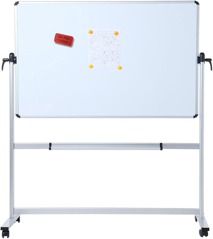 VIZ-PRO Double-sided Magnetic Mobile Whiteboard, 60 x 36 Inches, Aluminium Frame and Stand