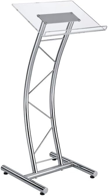 Kingdom KML16CHR Modern Podium, Lectern or Pulpit for Churches with Polished Chrome & Large Acrylic Top