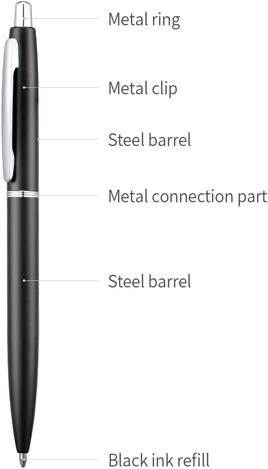 ChaoQ 6 Pcs Retractable Metal Ballpoint Pens, for Gift, Business, Office, 1.0mm Medium Point Black Ink, 12 Extras Replaceable Metal Refills - Black