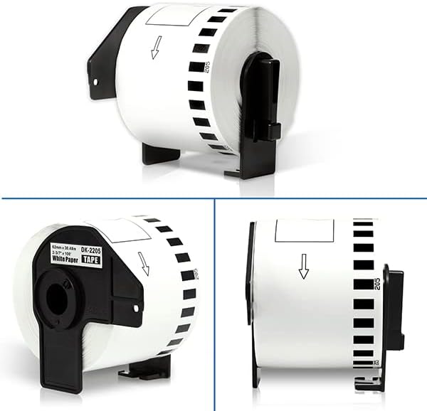 COLORWING DK-2205 Continuous Paper Labels Replacement for Brother DK2205 2.4" x 100Ft(62mm x 30.48m) Shipping Address Labels, for QL-800, 810W, 820NWB, 1110NWB, 8 Rolls with 1 Frame