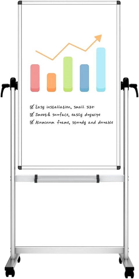 VIZ-PRO Double-sided Magnetic Mobile Whiteboard,48 x 24 Inches, Portrait Orientation,Aluminium Frame and Stand