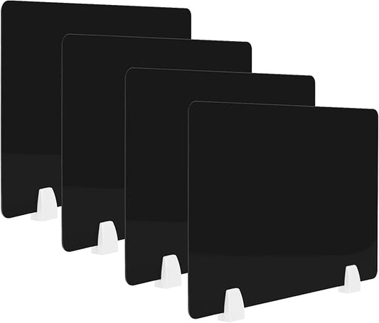 4PCS Desk Dividers Office Partitions, Privacy Desk Panel Protective Sneeze Guard, Acrylic Plexiglass Shield with Clamps for Offices Schools Call Centers - 23.6”L X15.8”W(Black)