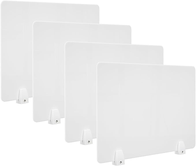 4PCS Desk Dividers Office Partitions, Privacy Desk Panel Protective, Acrylic Plexiglass Shield with Clamps for Offices Schools Call Centers - 23.6”L X15.8”W(White)
