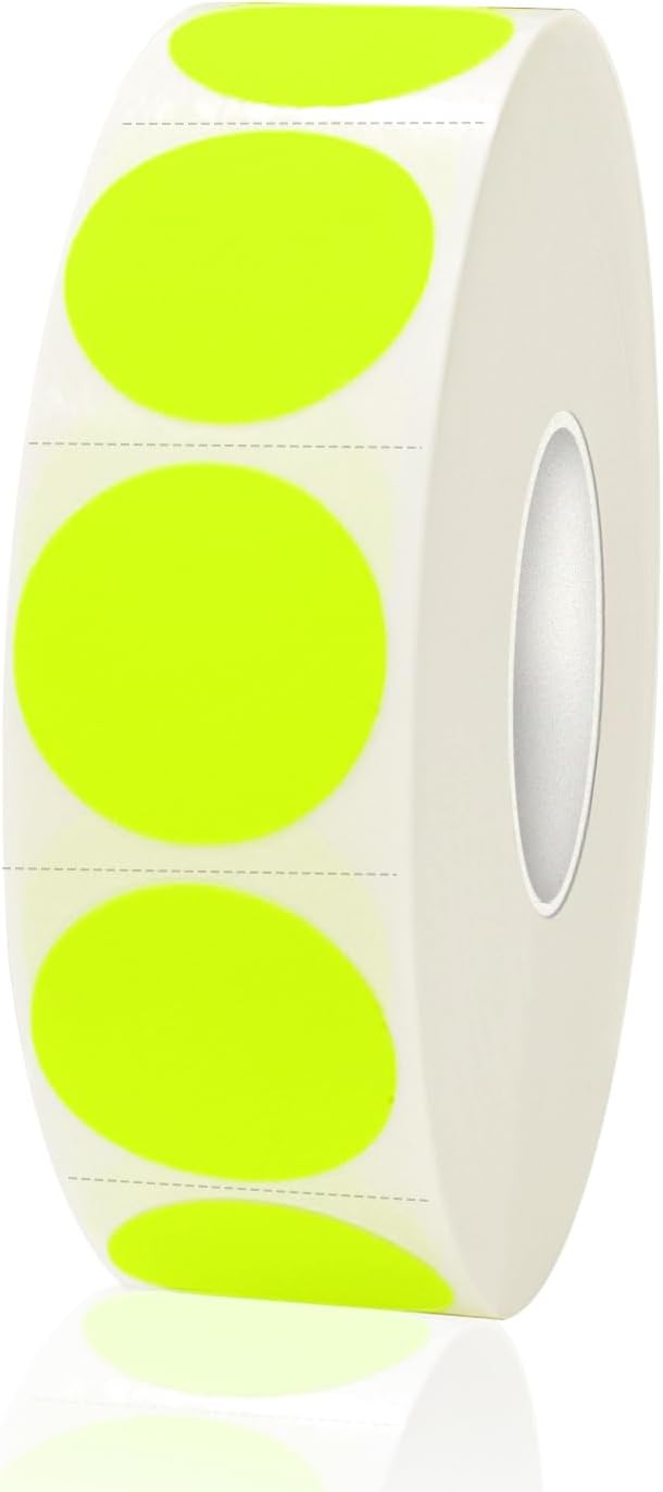 1200 Pieces 0.75 Inch Round Color Coding Label Garage Sale Stickers Yard Sale Price Stickers Permanent Adhesive Dots Stickers,Easily Writable with Perforation Line (Fluorescent Yellow)