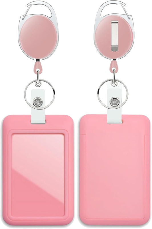 Pink Badge Holder with Retractable Reel ,Badge Clips Retractable Heavy Duty Badge Reel,Keychain,ID Holder for School Nurse Office Teen