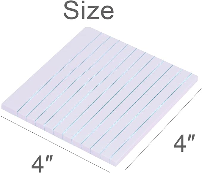 Vanpad Lined Sticky Notes 4x4 Inches, Light Purple Pink Ruled Self-Stick Pads, Easy to Post for Home, Office, Notebook, 8 Pads/Pack