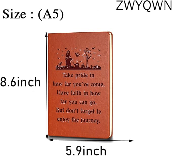 ZWYQWN Jack and Sally Gifts Leather Notebook for Women Men Nightmare Christmas Journal Notebook Nightmare Before Gifts(take pride)