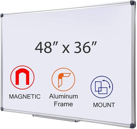 48 x 36-in Magnetic Dry Erase Board with Pen Tray| DexBoard Aluminum Frame Wall Mount Large Whiteboard Message Presentation White Board for Office & Classroom