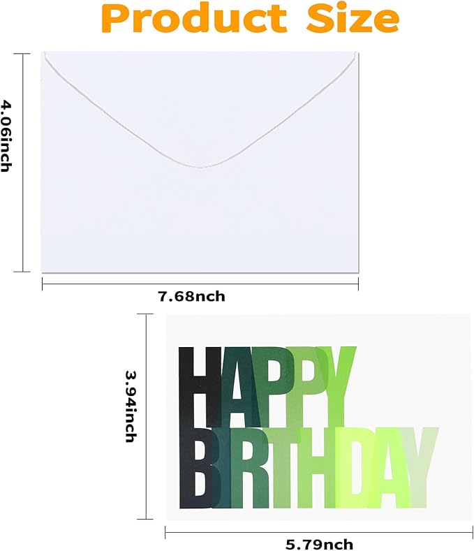 102 Pack Happy Birthday Cards Bulk Box Set with Envelopes 4 x 6 inch, Blank Inside, 6 Designs for Students, Work, Office, Colorful Ombre Font (Plus 102 Pack Envelopes)