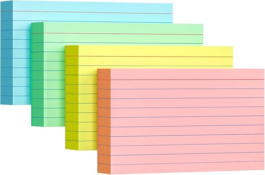 Colored Index Cards 3x5, 200 Pack, Ruled Index Cards, Flash Cards for Studying, Heavy Note Cards for Office, Home and School,Four Colors, Each Color Individually Wrapped, 50 Pack Per Package