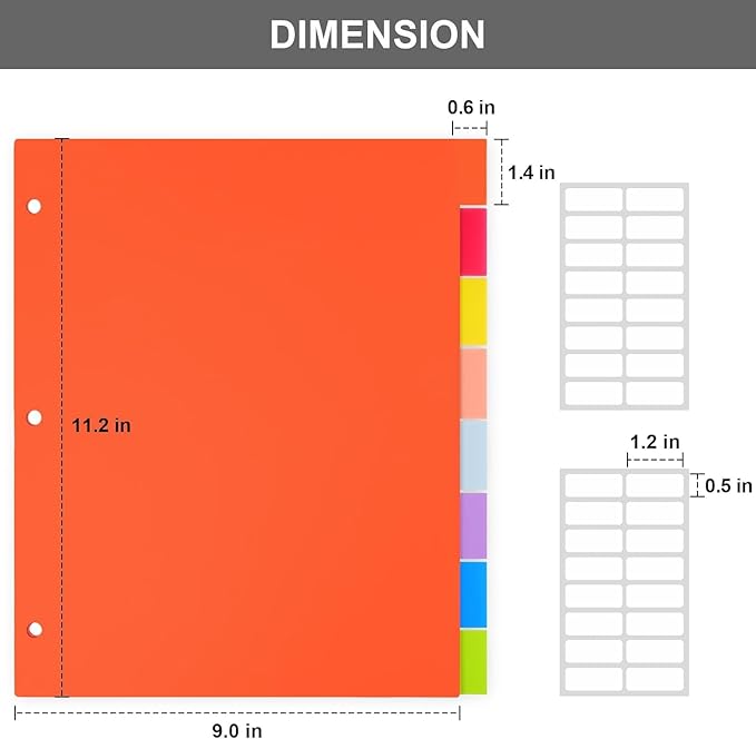HABGP 24Pcs/3 Set 8 Tab Dividers for 3 Ring Binder, 24 Pcs Multicolor 3 Ring Binder Dividers with Tabs, Page Folder Dividers, Plastic Tabbed File Dividers with Tabs, Three Ring Binder Index Dividers