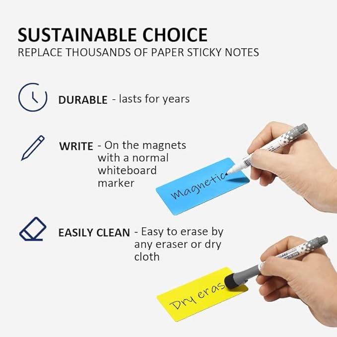 Dry Erase Magnetic Labels, 4x2 Inch, 40 Pieces in 5 Colors, Reusable, for Whiteboards, Locker, School, Classroom, Office, Home