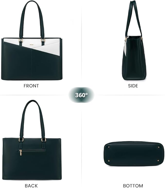 LOVEVOOK Laptop Bag for Women 15.6 Inch Tote Bags Waterproof Leather Briefcase Computer Women Business Office Work Bag,Green/White