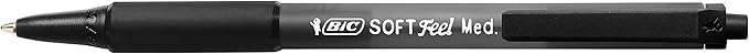 BIC Soft Feel Black Retractable Ballpoint Pens, Medium Point (1.0mm), 12-Count Pack, Black Pens With Soft-Touch Comfort Grip