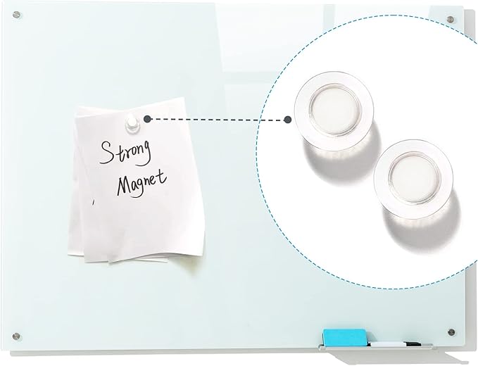 Magnetic Glass Whiteboard, 24"x36"Frameless Dry Erase Board White Board Surface Wall Mounted for Office, Classroom & Home