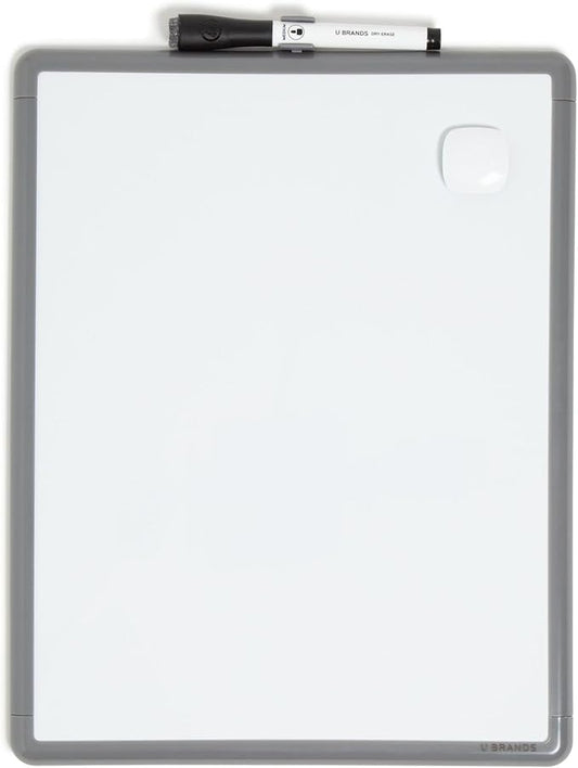 U Brands Contempo Magnetic Dry Erase Board, 11”x14”, Gray Modern Frame, Includes Magnet and Marker
