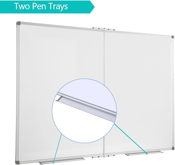 Foldable Magnetic 72"x 48" Extra Large Dry Erase Board with Pen Tray| Wall-Mounted Aluminum Message Presentation Whiteboard for Office, School