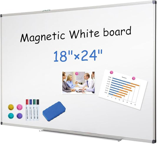XIWODE Magnetic Dry Erase Board,Whiteboard for Wall,18 x 24 inches, Whiteboard Marker Board Writing Board,Silver Aluminum Frame, Durable,Whiteboard for Home School & Office