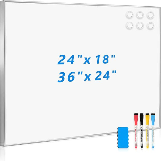 Whiteboard for Wall, 24" x 18" Magnetic White Board Dry Erase Board with Silver Aluminum Frame, Hanging Wipe Board for Office, Home, School