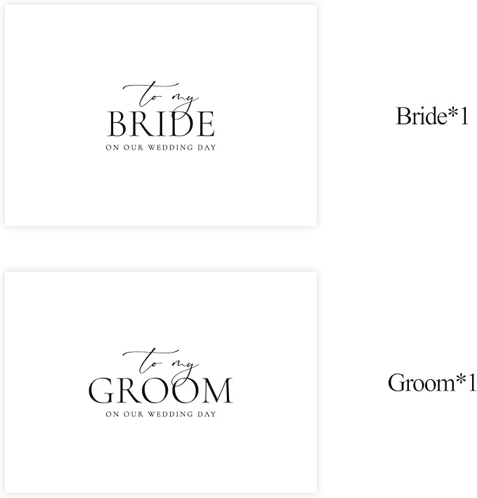 Set of 2 Wedding Cards for Bride and Groom with Matching Envelopes, To My Bride on our Wedding Day Card, To My Groom on our Wedding Day Card.(Groom/Bride A)