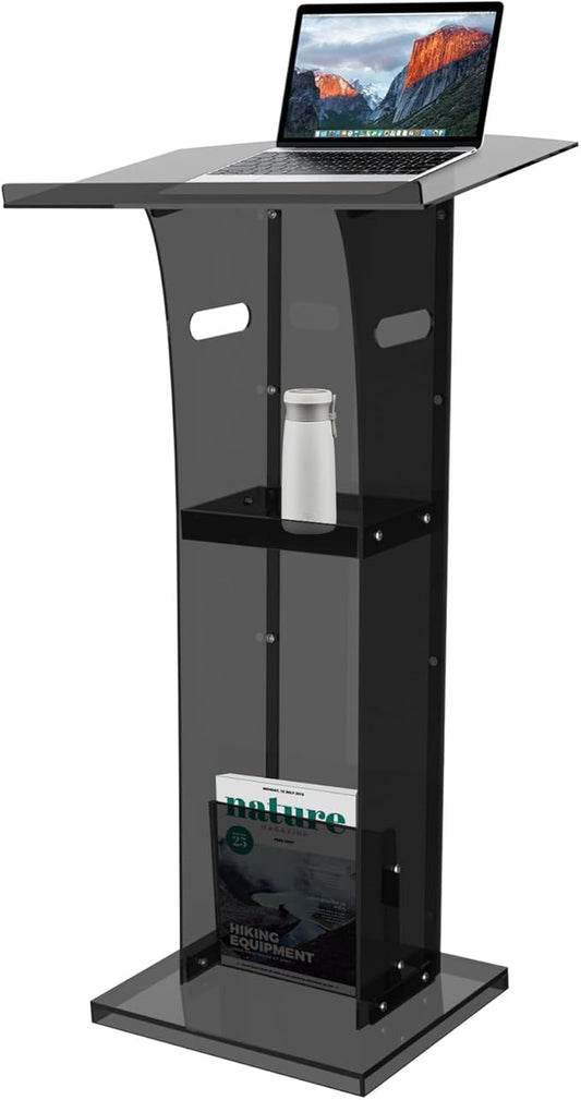 Acrylic Podium Stand with Storage Shelf,Black Lecterns & Podiums,Pulpits for Churches,Conference,Speeches,Weddings,Classroom,Concert,43" H Professional Presentation Podiums