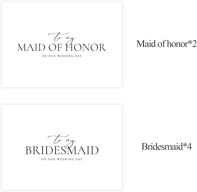 6 Pieces Bridesmaid Proposal Cards with Envelopes, 4 Pieces To My Bridesmaid On Our Wedding Day Cards and 2 Pieces To My Maid Of Honor On Our Wedding Day Cards.(Bridesmaid - 6cards A)