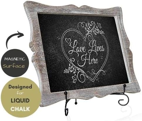 Tabletop Chalkboard Sign with Easel (11x13) + 8 Brilliant Liquid Chalk Markers | Hanging or Freestanding Framed Chalkboard with Hand Crafted Sweetheart Frame - Multipurpose Small Chalkboard Sign