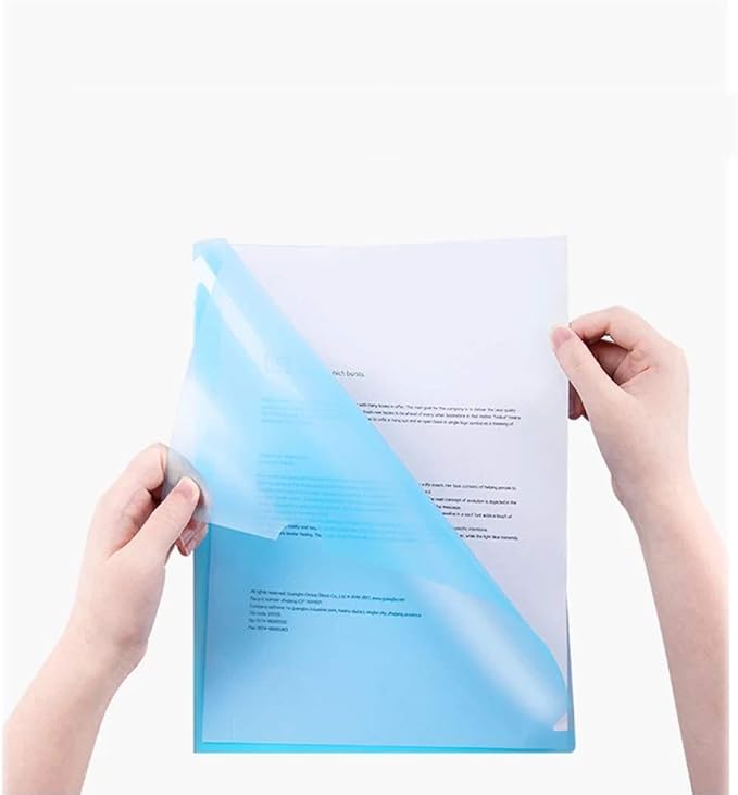L-Type Plastic Folder Safe Project Pockets Transparent Clear Document Folder 12pcs for A4 paperPlastic Paper Jacket Sleeves in Assorted Project Folders(Blue)