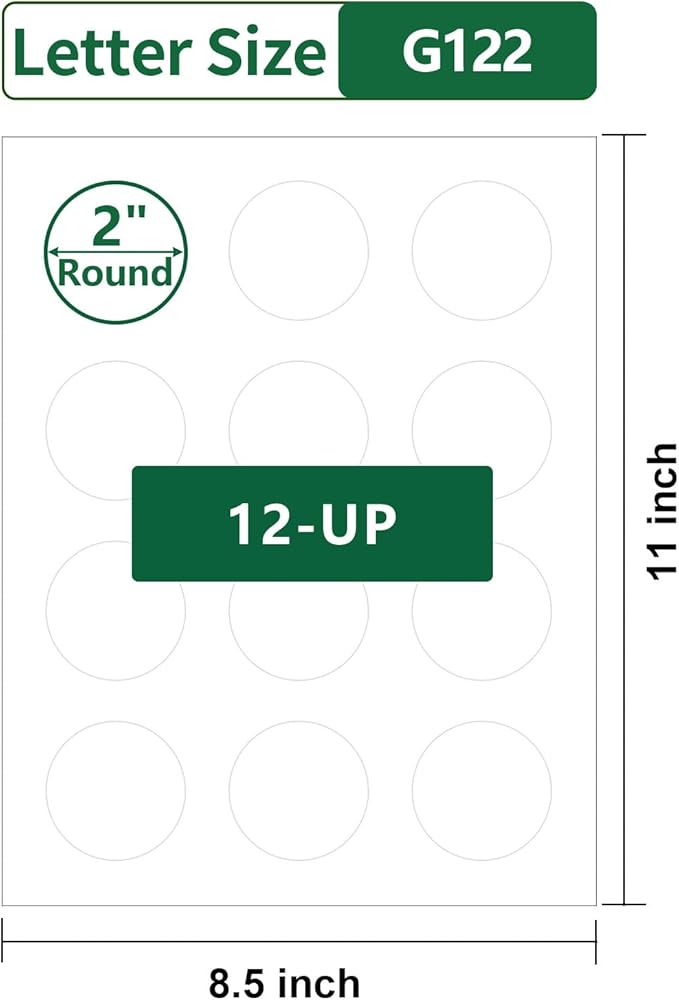 2 Inch Round Labels Printable White Matte,40 Sheets,12 Circle Stickers per Page,Round Sticker Paper for Laser/Inkjet Printers,2 inch Circle Stickers,Round Labels 2 Inch,US Letter Size