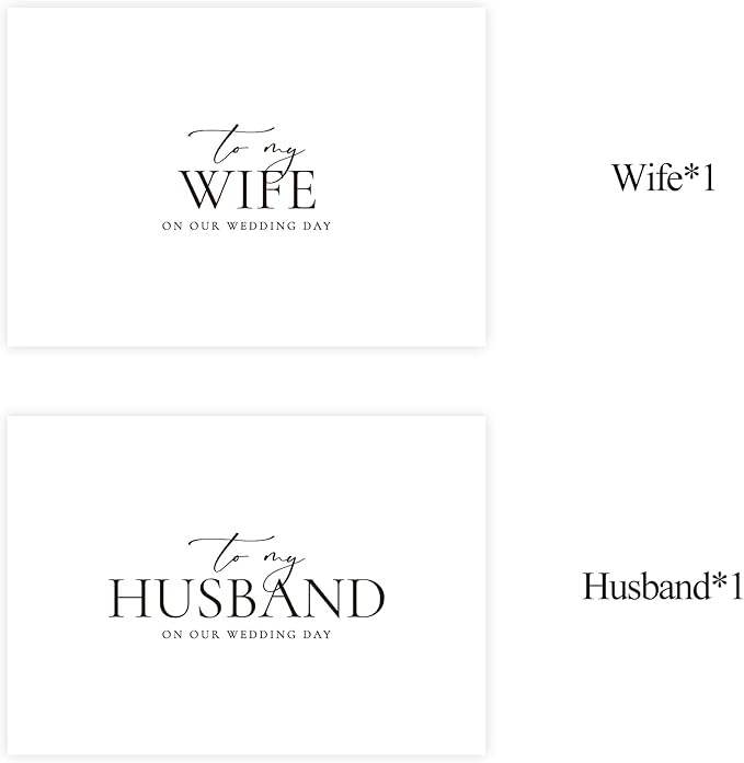 Set of 2 Wedding Cards for Husband and Wife with Matching Envelopes, To My Husband on our Wedding Day Card, To My Wife on our Wedding Day Card. (Husband/Wife A)