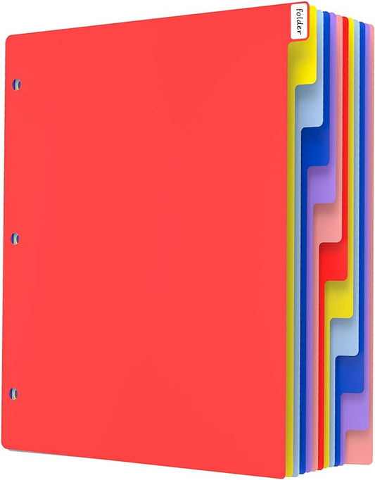 HABGP 12 Tab Dividers for 3 Ring Binder, 12 Pcs Multicolor 3 Ring Binder Dividers with Tabs, Page Folder Dividers, Plastic Tabbed File Dividers with Tabs, Three Ring Binder Index Dividers, 1 Set