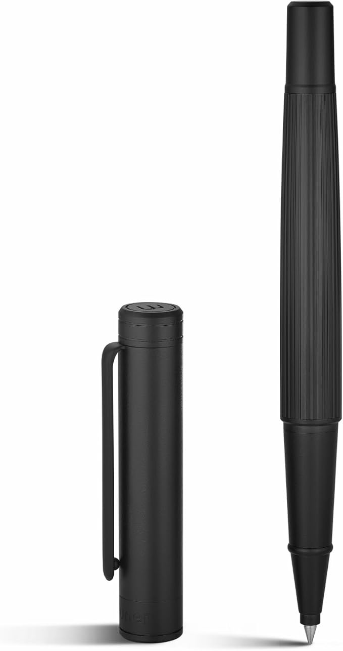 BEILUNER Lighthouse series Rollerball pen, matte black pen body, exquisite vertical lines, Schneider 850 refill, suitable for men, office, professionals, exquisite and chic designer pen