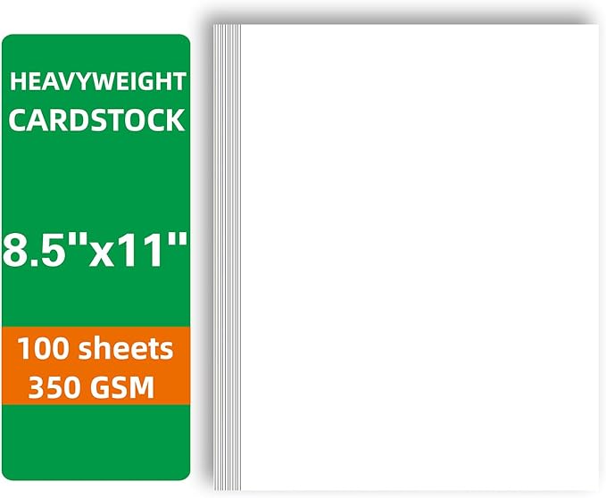 100 Sheets White Cardstock Thick Paper - Blank Heavy Weight 350gsm Cover Card Stock for Invitations,Stationery Printing,Scrapbooking,Crafts,DIY Cards, Paper Crafting (8.5x11 Inches)