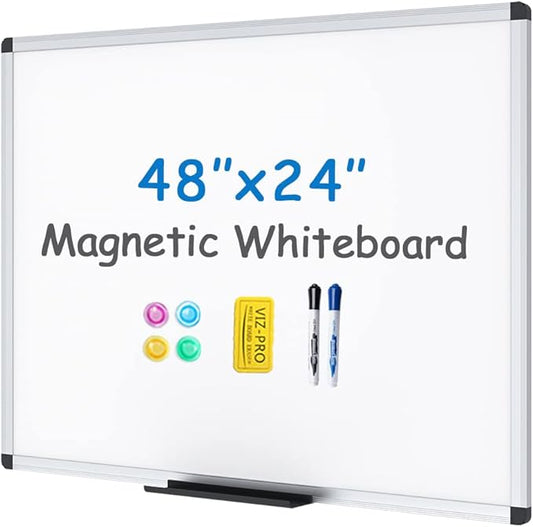 VIZ-PRO Magnetic Whiteboard/Dry Erase Board, 48 X 24 Inches, Includes 1 Eraser & 2 Markers & 4 Magnets