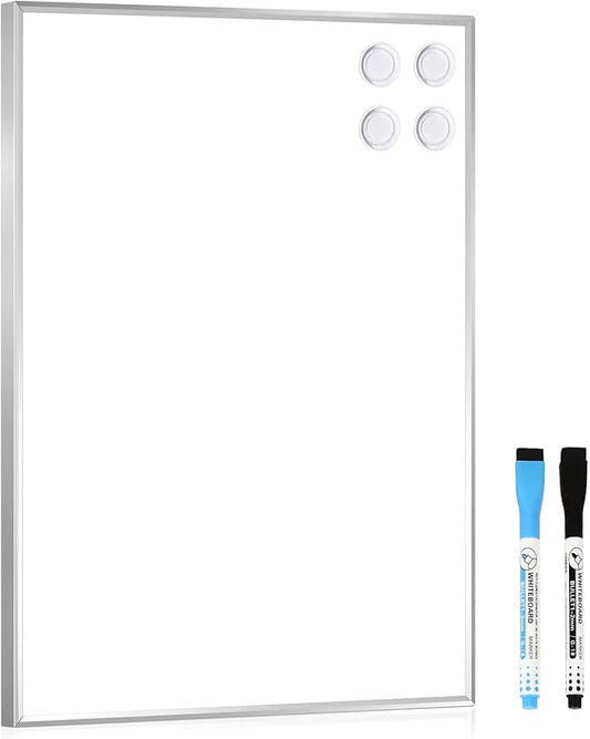 Small Whiteboard, 16'' x 12'' Magnetic White Board Dry Erase Board for Wall, Hanging Silver Aluminum Frame Wipe Board for Home, Office, School