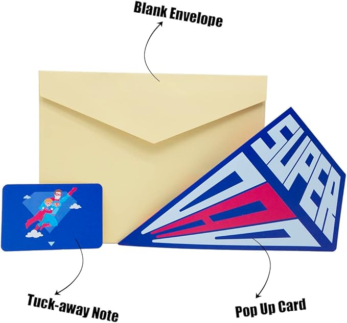 Happy Fathers Day Pop Up Card, Handcrafted 3D Super Dad Greeting Cards from Wife, Daughter, Son, Kids for Father, Husband, Grandfather, All Occasion.