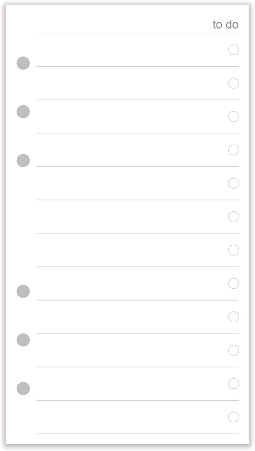 A6 To Do List Refills for Filofax Personal Size Planner/Binder, 6 Hole Punched, 100 Sheets/200 Pages, To Do Planner with Check List Organizing, 100gsm, White, 3.74 x 6.73 Inch