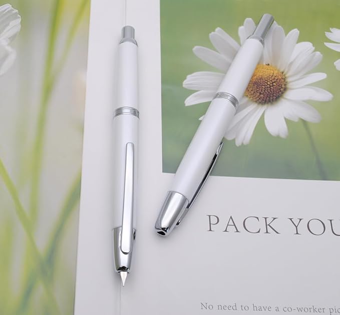 JINHAO 10 Press Fountain Pen, Retractable Metal Pen with Ink Converter (F Nib 0.5mm, Pearl White)