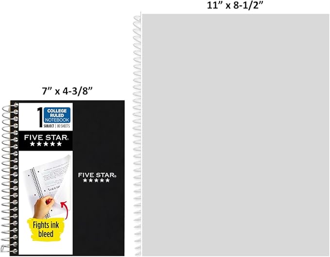 Five Star Spiral Notebook, 1 Subject, College Ruled Paper, 7" x 4-3/8", Personal Size, 80 Sheets, Green (450048CH1-ECM)