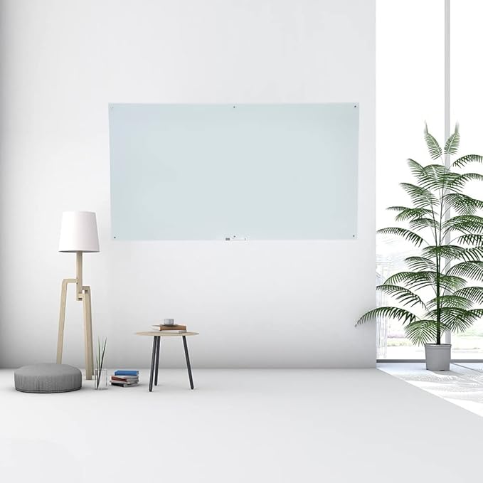 Large Glass Whiteboard Frameless Tempered Glass Dry Erase Board with Marker Tray for Interactive Office, Wall Mounted Frosted Glass Whiteboard (White, 72" x 40")
