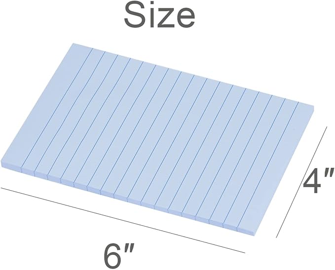 Vanpad Lined Sticky Notes 4X6 in Light Sky Blue Ruled Stickies Super Sticking Power Memo Pads Strong Adhesive, 6 Pads/Pack, 45 Sheets/pad