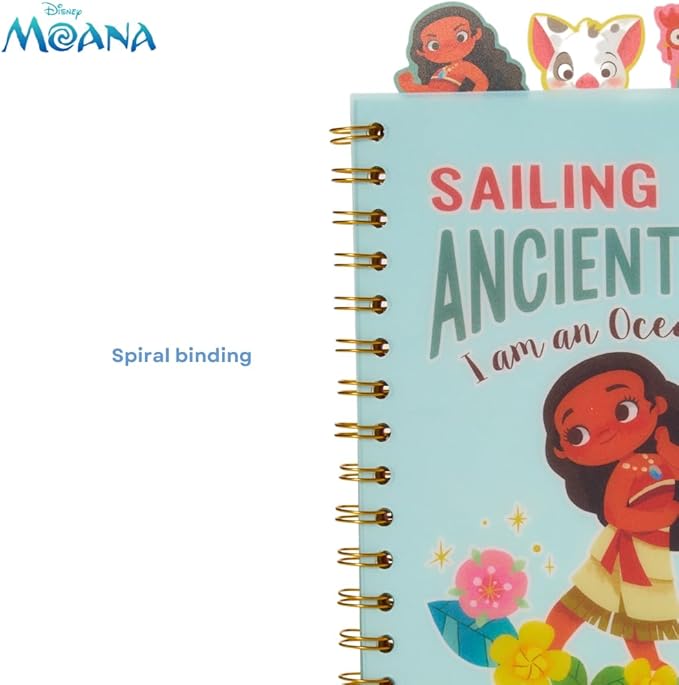 Innovative Designs Disney Moana Tab Journal Notebook for Kids, Spiral Bound, 96 Lined Pages, 8 x 7 inches