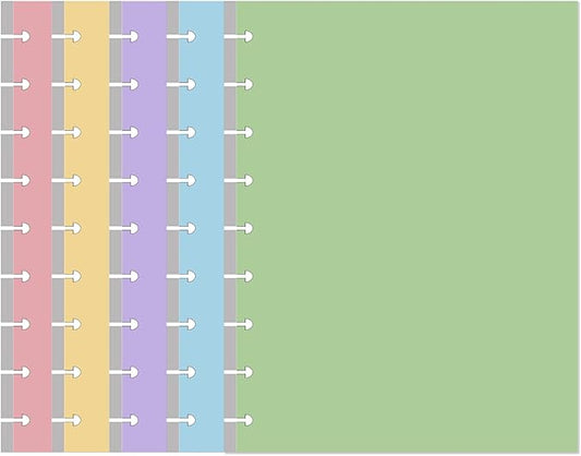 9-Disc Discbound 5 Colorful Blank Paper Pre-punched Happy Planners Inserts, 100Sheets/200Pages Classic Size Blank Loose-Leaf Paper, Per Color 20 Sheets, 7" x 9.25"