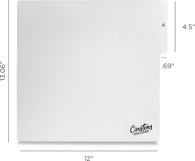 Heavy Duty Vinyl Record Dividers A-Z| 12" LP Record Dividers with Tabs | Pack of 26 Record Alphabet Dividers | White | Made in The USA | Vinyl Record Organizer Tabs for Side Browsing