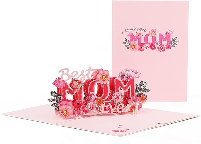Floral Pop-Up Card - I Love You Mom, Mother's Day, 7.87"x5.91"x0.2"
