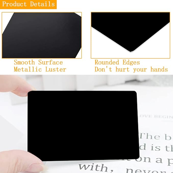 100PCS Metal Business Card 0.45mm Thickness Aluminum Cards Metal Engraving Blanks Cards Aluminum Laser Engraving Cards for Office Name Cards, DIY Gift Cards, VIP Cards 3.4 x 2.1 Inch, Black
