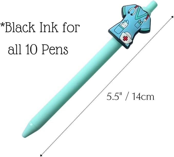 YJ PREMIUMS 10-Pack of Cute Nursing Pens with Heart, Syringe Designs in Black Ink - Versatile Writing Instruments for Nurses, Medical Assistants, Students (Medical)
