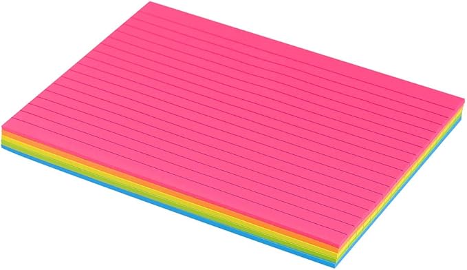 Lined Sticky Notes 6X8 in Bright Ruled Post Stickies Colorful Super Sticking Power Memo Pads Its Strong Adhesive, 5 Pads/Pack, 28 Sheets/pad