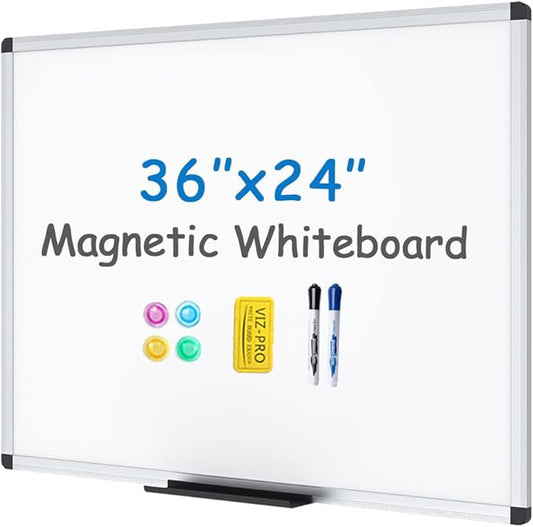 VIZ-PRO Magnetic Whiteboard/Dry Erase Board, 36 X 24 Inches, Includes 1 Eraser & 2 Markers & 4 Magnets